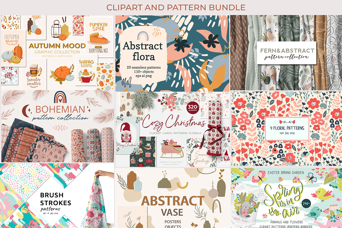 Graphic Bundle clipart & pattern, a Background Graphic by Cozy pattern shop (Photo 2 of 37)