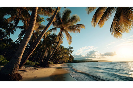 Tropical beach at sunset with palm, a Nature Photo by Sergey Kotenev