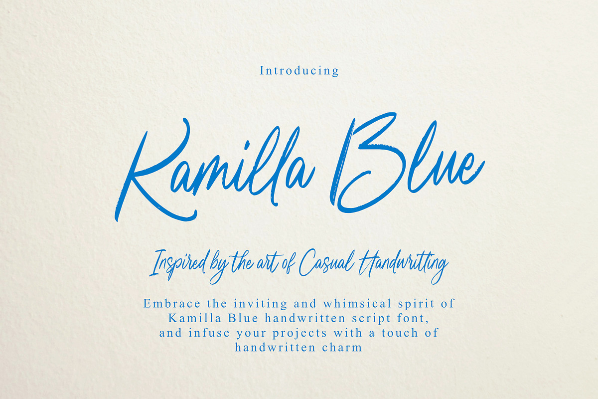 Kamilla Blue handwritten script, a Handwritten Font by Damarletter (Photo 1 of 8)