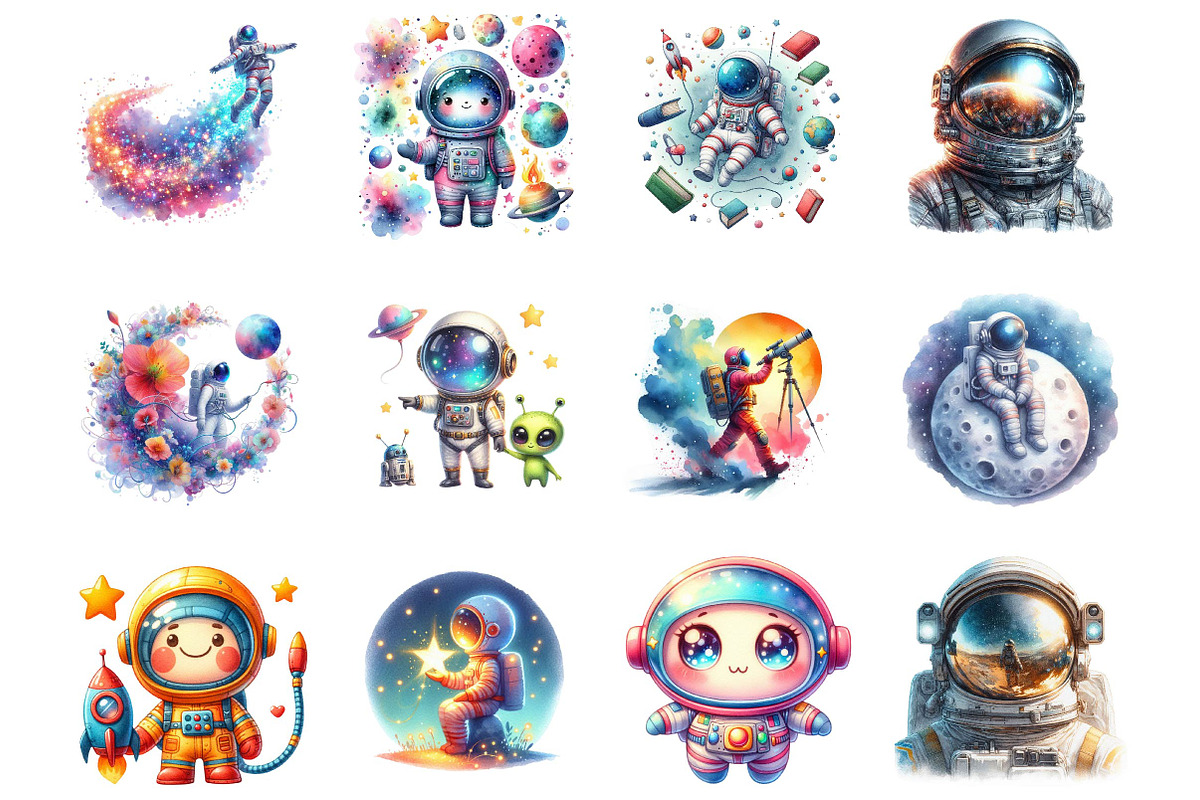 Astronaut and Space Watercolor, a Technology Illustration by fashionaddict (Photo 3 of 7)