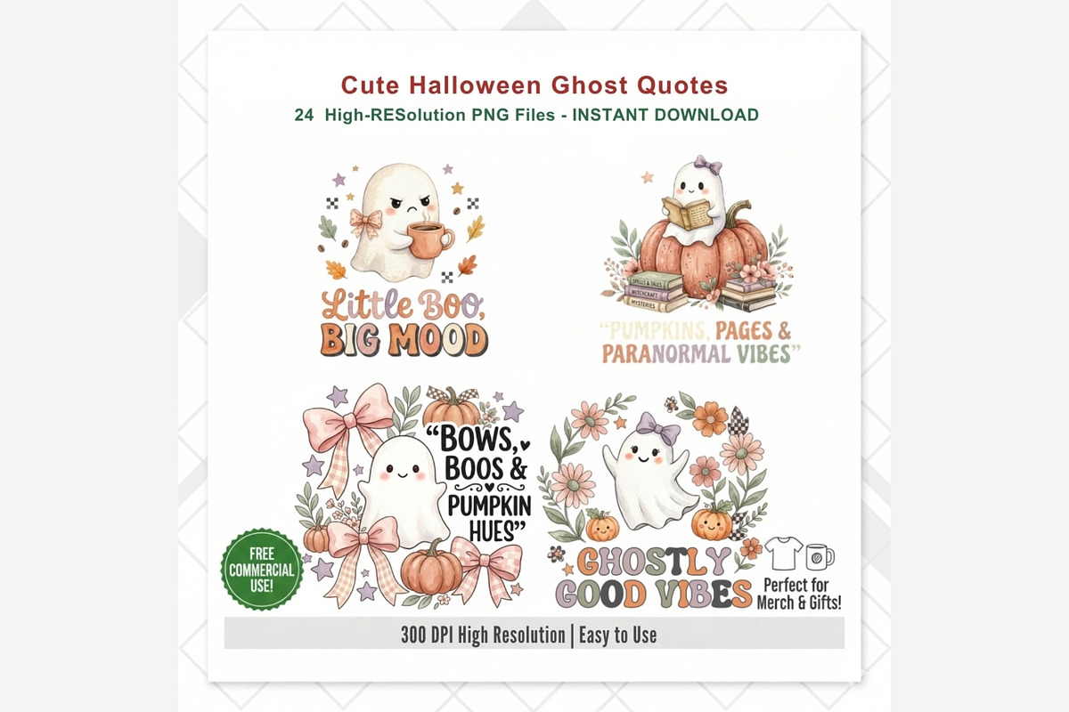 Cute Halloween Ghost Quotes Clipart, a Seasonal Illustration by Tanya Kart (Photo 10 of 11)