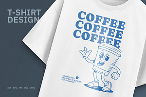 Retro Coffee Mascot T-Shirt Design, a Food Illustration by Vasya Kobelev