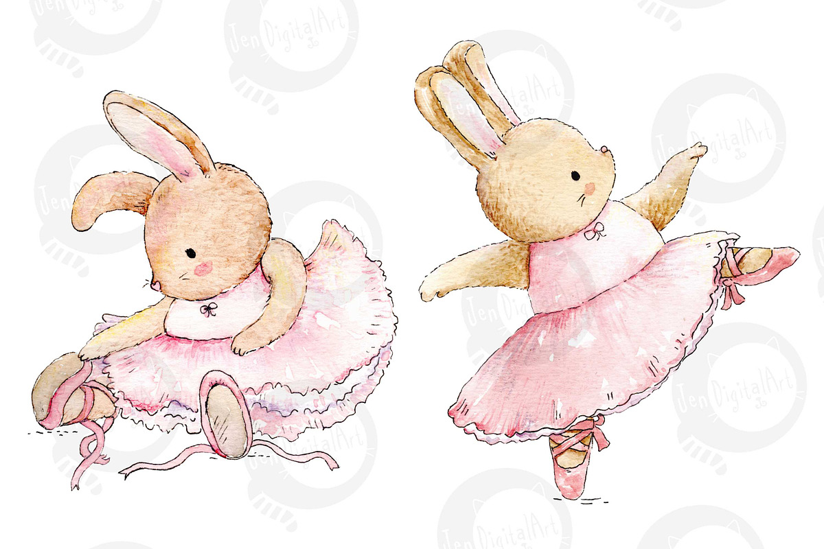 Watercolor Ballerina Bunnies, an Illustration by Jen Digital Art (Photo 3 of 6)