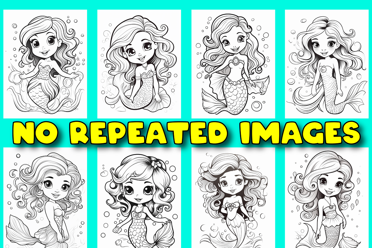 50 Cute Mermaid Coloring Pages, an Animal Illustration by Design Station (Photo 2 of 3)
