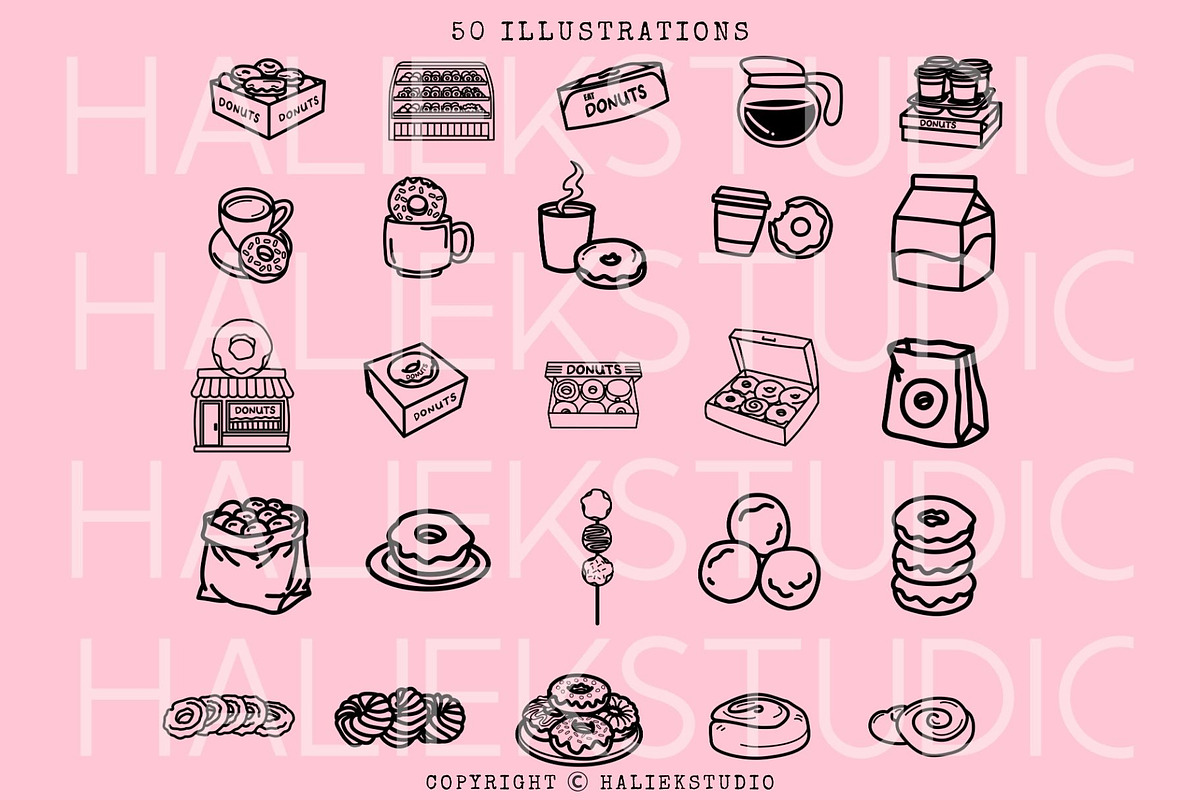 Donuts SVG Illustrations, a Food Illustration by HalieKStudio (Photo 2 of 12)