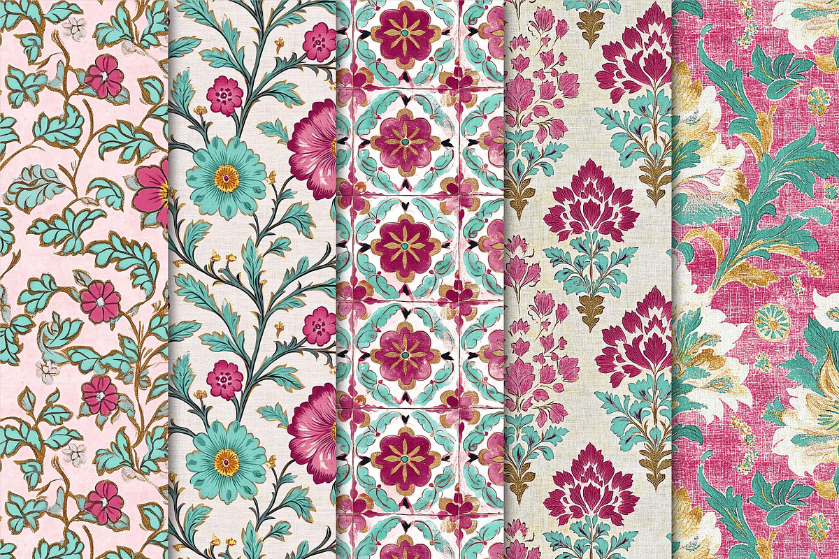 Pink & Aqua Boho Floral Designs, a Pattern Graphic by Maishop (Photo 3 of 4)
