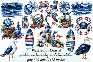 watercolor coastal clipart, an Illustration by GatewayDesign