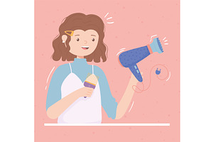 woman with hair dryer, a Person Illustration by studiogstock