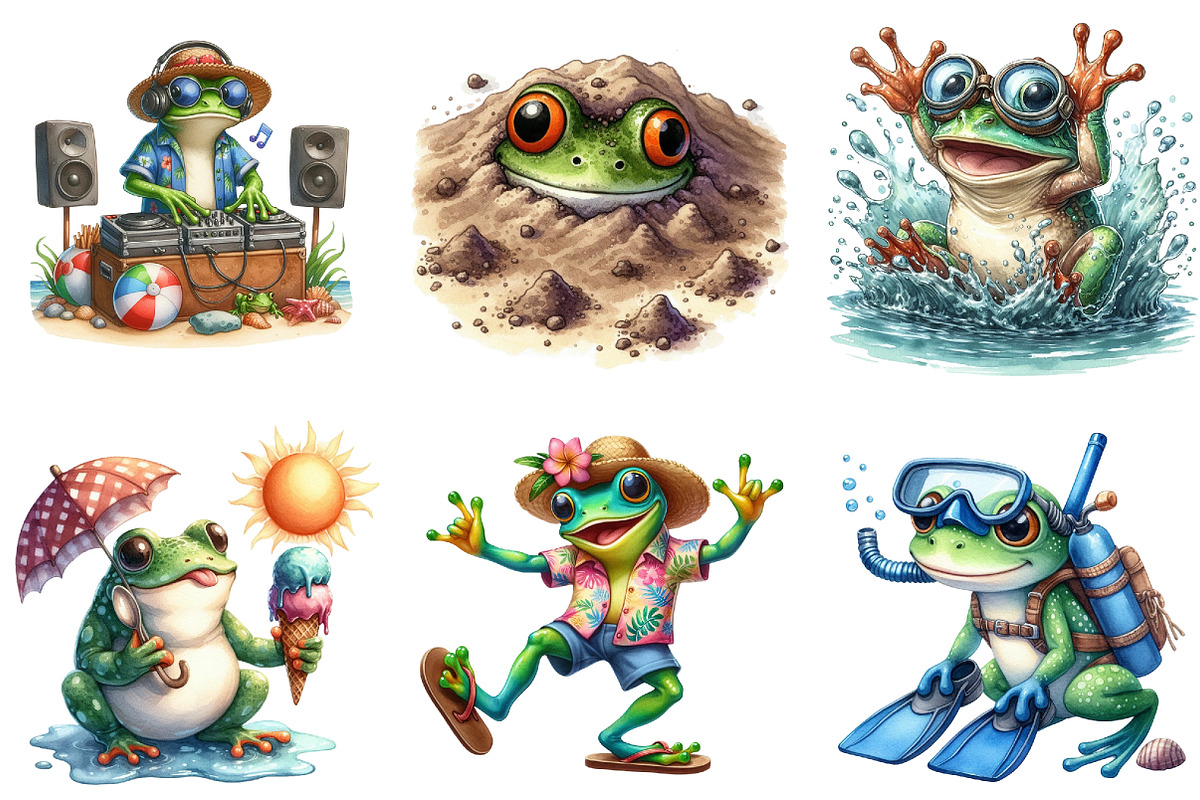 Funny and Cute Frog Beach Clipart, an Illustration by DreamArtGraphic (Photo 2 of 5)