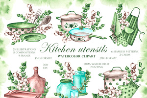 Kitchen watercolor set. Cookbook, an Illustration by SabinaWatercolorArt