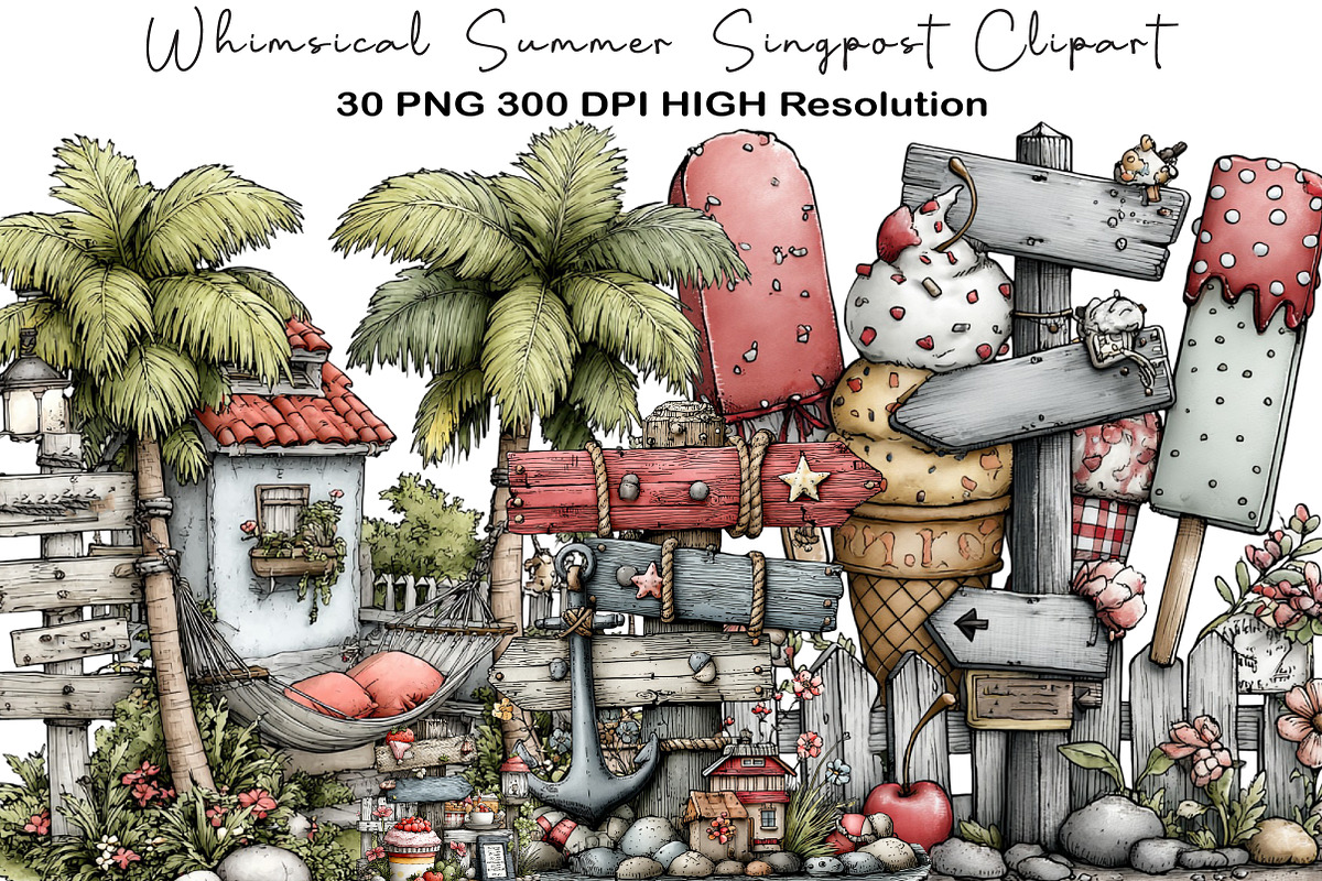 Whimsical Summer Singpost Clipart, an Illustration by Black Bird Studio (Photo 1 of 5)