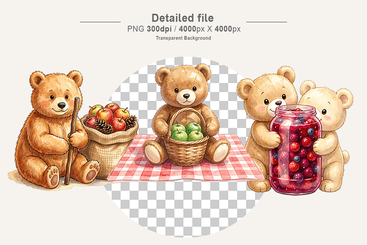 Watercolor Bear Picnic Sublimation, an Illustration by Artnoy (Photo 3 of 8)