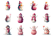 Watercolor Pink Snowman Clipart, an Illustration by Design Market (Thumbnail 3 of 3)