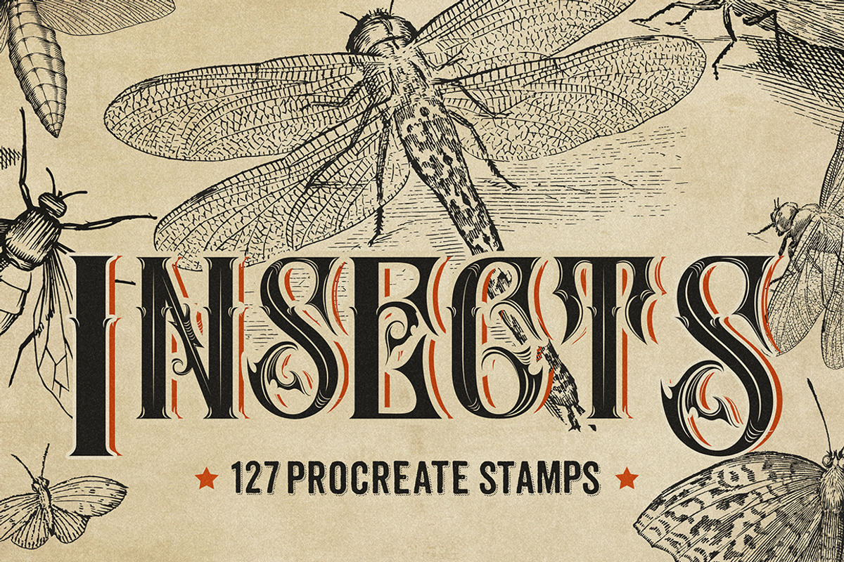 127 Procreate Insects stamps brushes, a Brush Add-On by Endete & Mazak brushes (Photo 1 of 5)