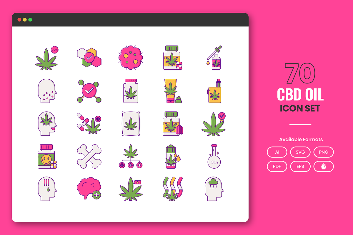 70 CBD Oil Icons, a Solid Icon by Flat Icons (Photo 1 of 7)