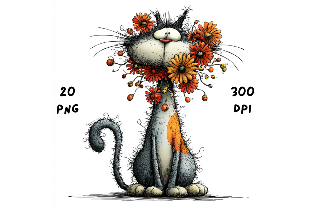 Whimsical Floral Cat Clipart, an Animal Illustration by GiraffeCreative (Photo 19 of 20)