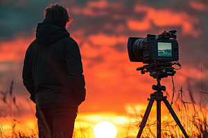 A silhouette of a person online course producer standing beside a camera on a t, a Person Photo by Textures & Backgrounds
