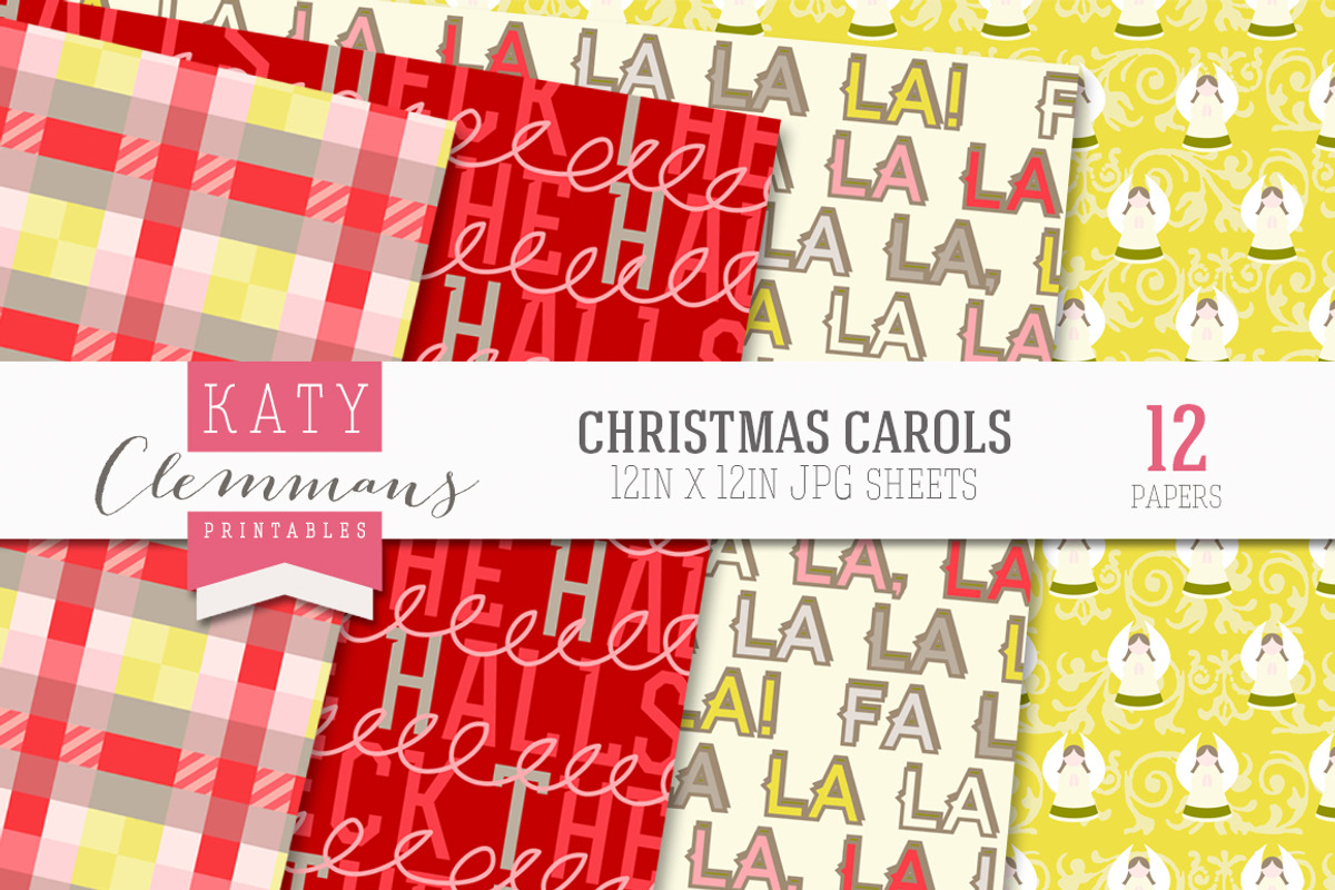 Christmas Carols digital paper pack preview 2