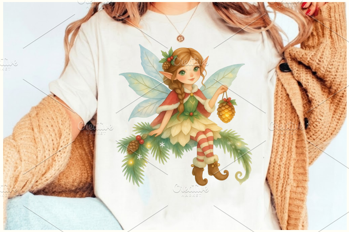 Watercolor Christmas Fairy Cliparts, a Seasonal Illustration by Ink Gallery (Photo 9 of 9)