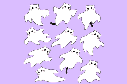 Set of cat ghosts illustrations, an Illustration by Cmeree