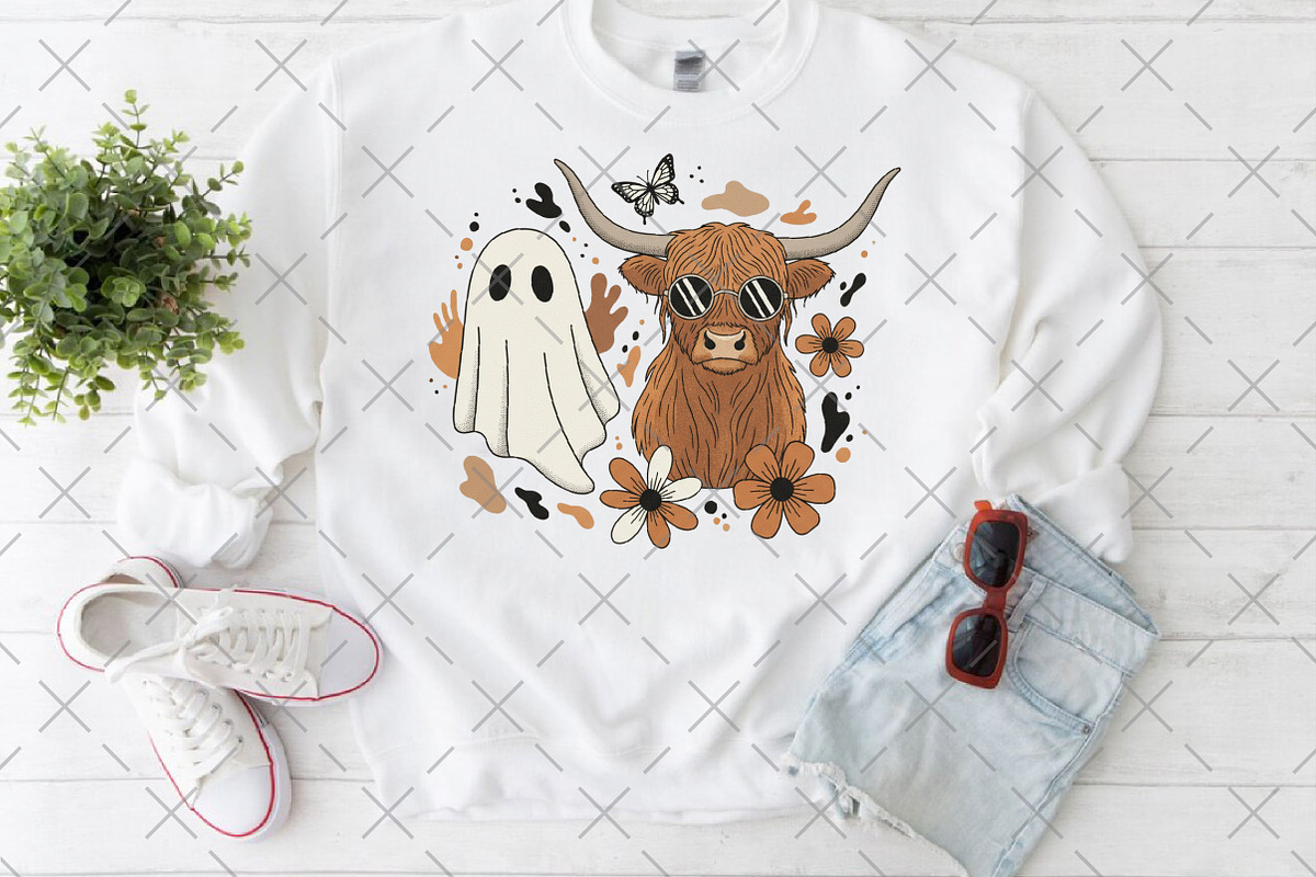 Floral Fall Highland Cow Ghost PNG, an Illustration by Craft Nest (Photo 3 of 6)