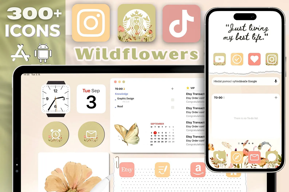 Flower iOS Wallpaper Icons Theme, a Background Graphic by BeeRubby (Photo 1 of 8)