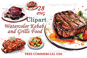 Watercolor Kebab And Grills Food