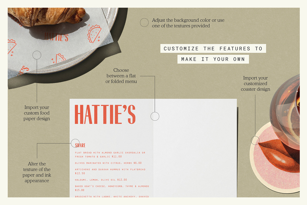 Menu, Food Paper & Coaster Mockup, a Packaging Mockup by mockstar (Photo 3 of 6)