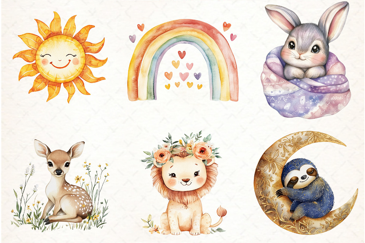 Boho Baby Doodles Sublimation Clipar, an Illustration by Watercolor design (Photo 4 of 4)