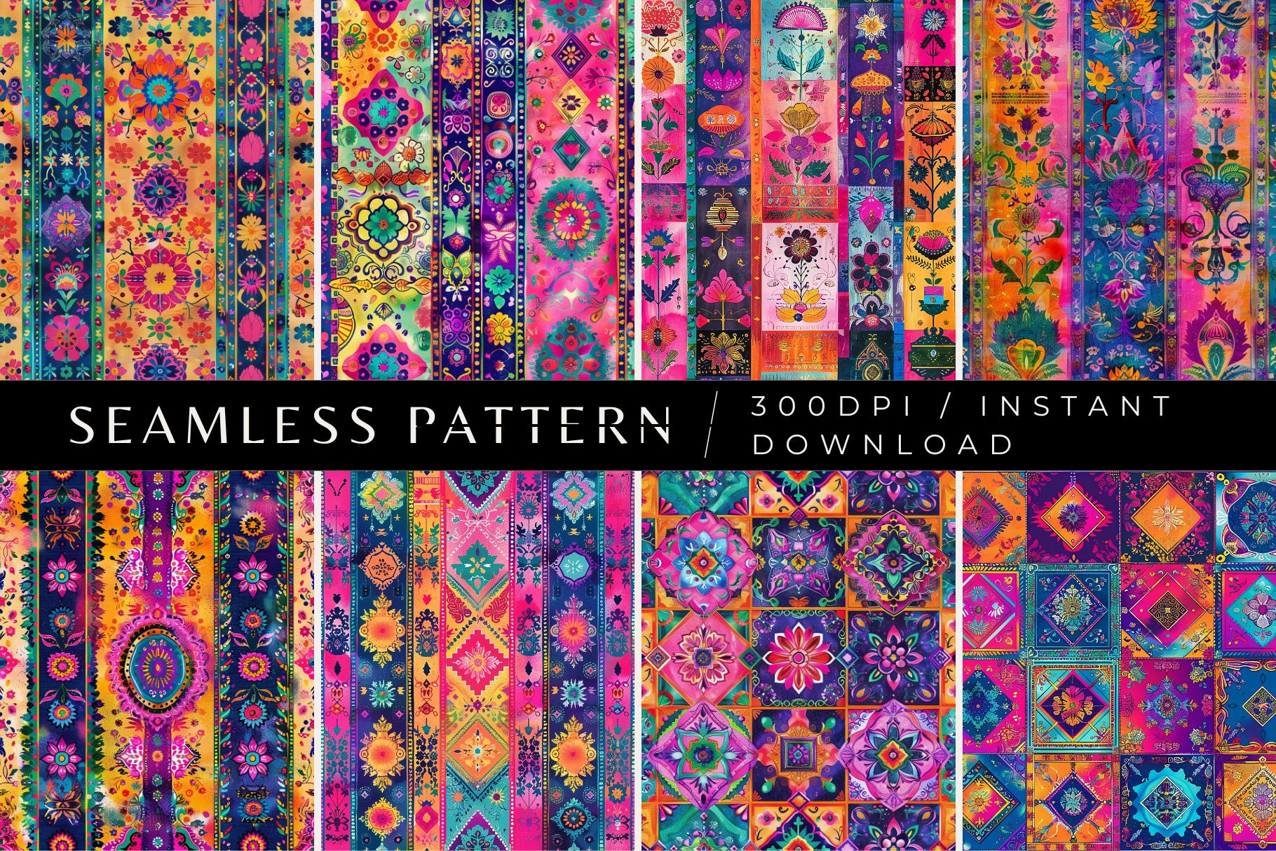 8 Artistic Indian Seamless Patterns, a Pattern Graphic by Inknfolly
