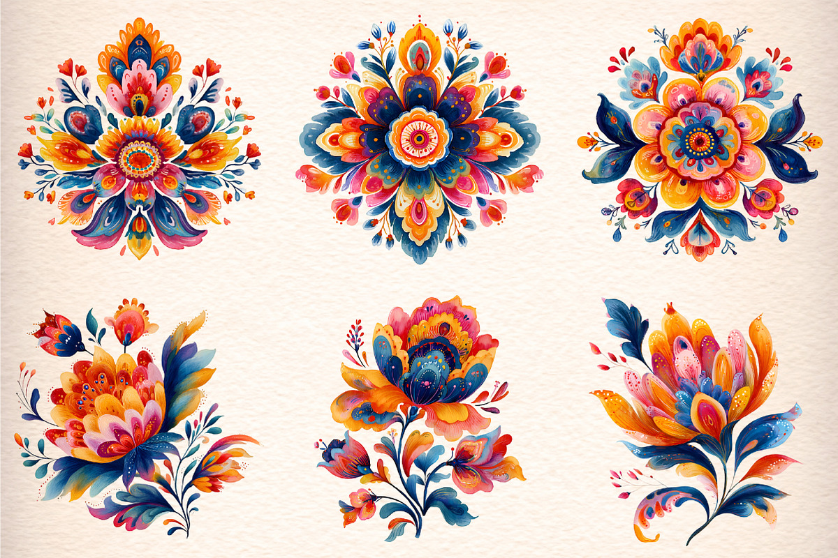 Watercolor Colorful Folk Floral, an Illustration by Digital Artistic99 (Photo 2 of 9)