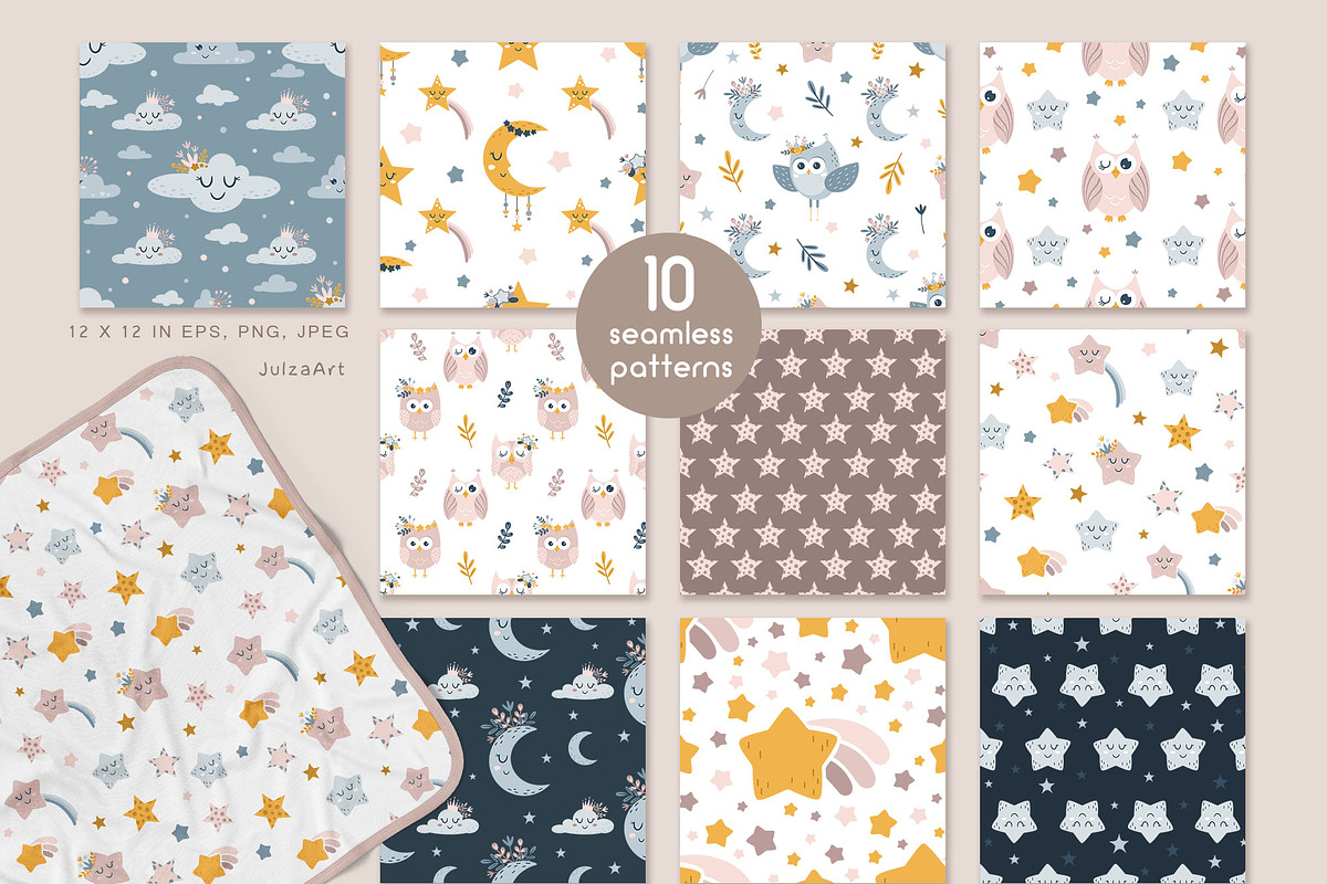 Good night baby clipart & patterns, an Object Illustration by JulzaArt (Photo 6 of 10)