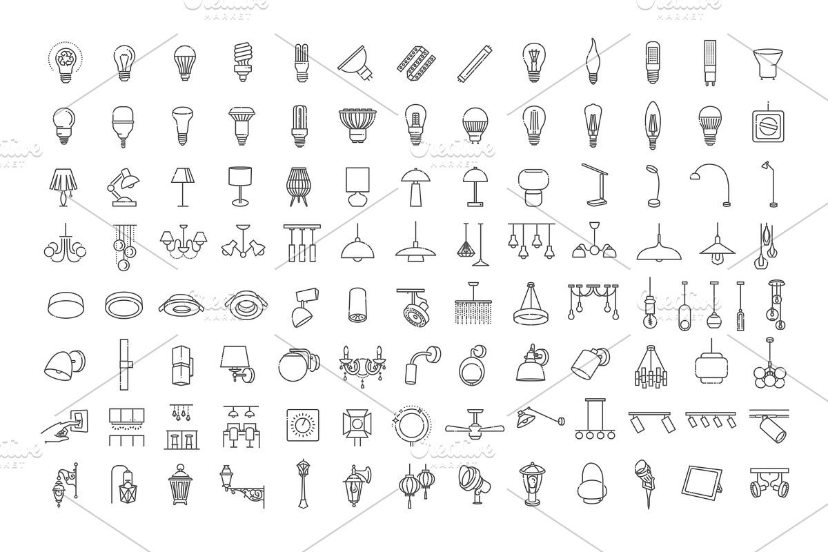 Lamps line icons, an Icon by Tettygreen