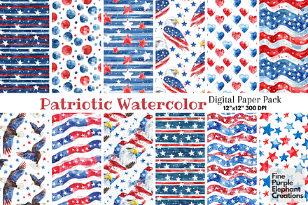 4th of July Watercolor Independence, a Pattern Graphic by Fine Purple Elephant