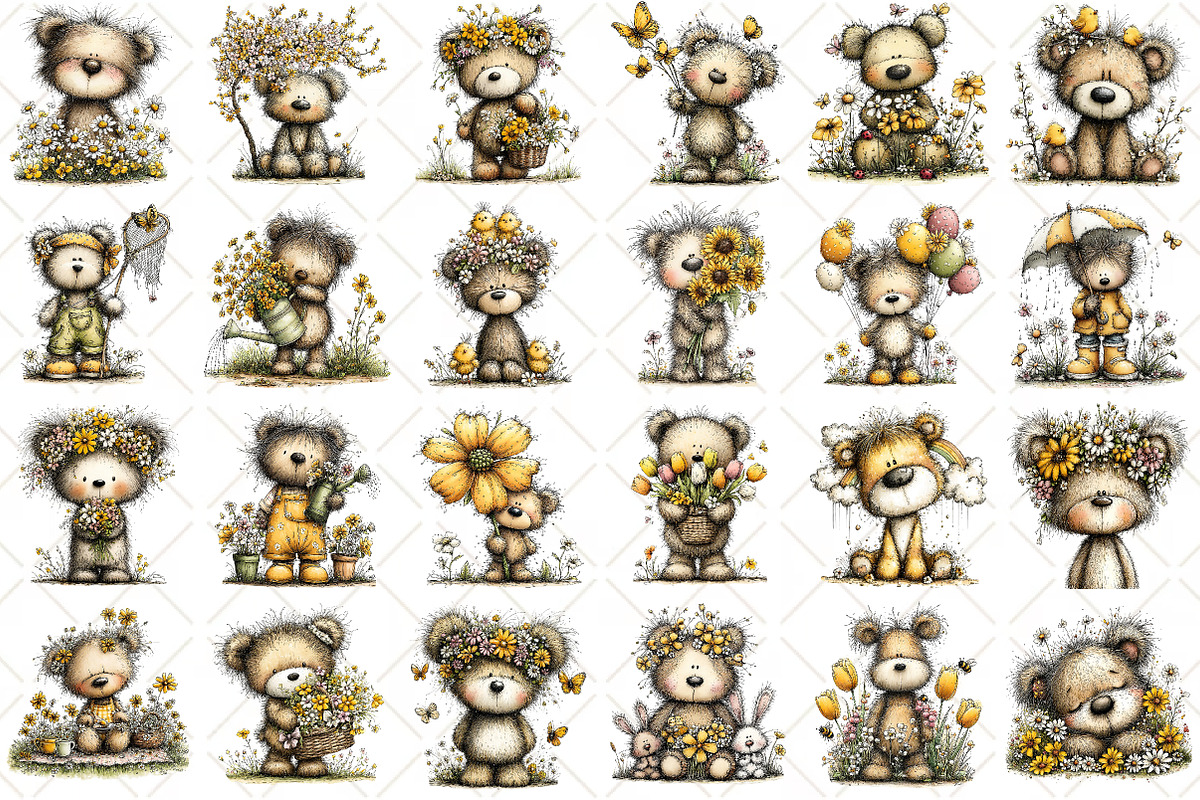 Whimsical Spring Bear Clipart, an Animal Illustration by Black Bird Studio (Photo 2 of 6)