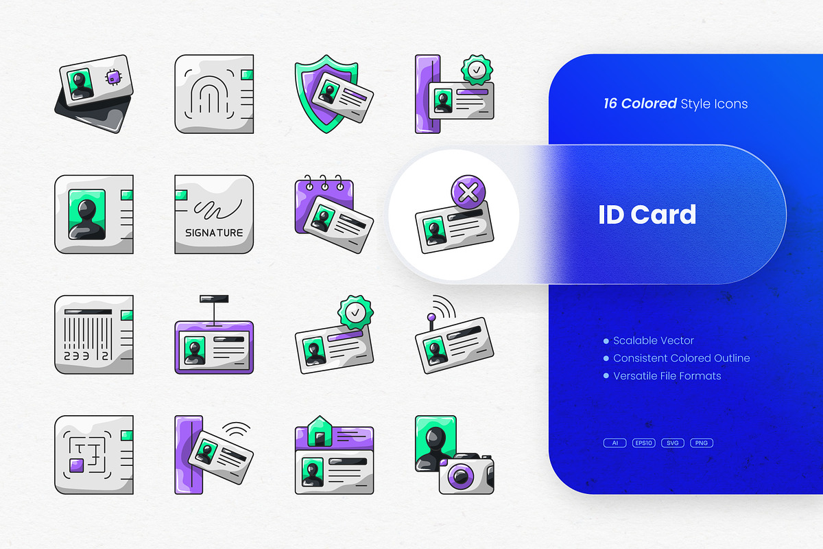 Id Card Colored Icons, an Outline Icon by cidcud_graphic