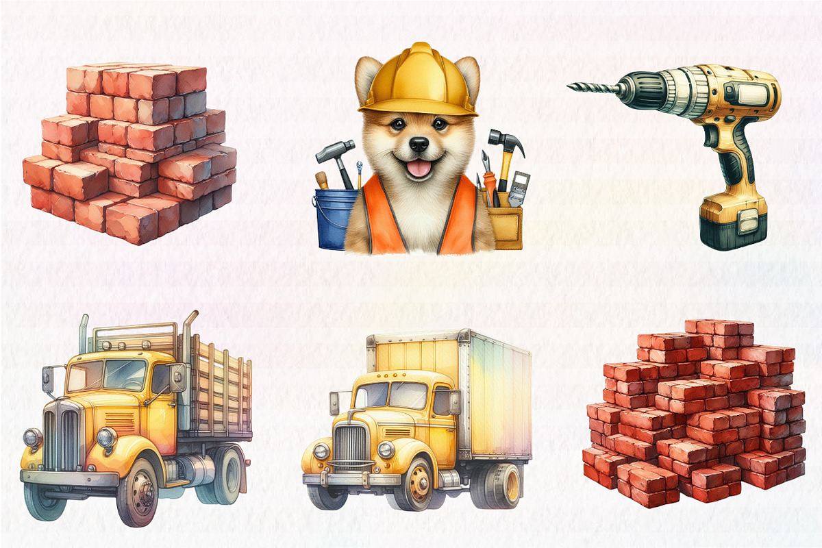 Cute Construction Watercolor Clipart, an Illustration by CreationArt (Photo 2 of 7)