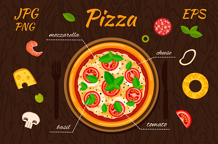 Vector pizza and ingredients