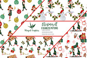 Christmas elves seamless patterns, a Seasonal Illustration by Winged Graphics (Thumbnail 1 of 4)