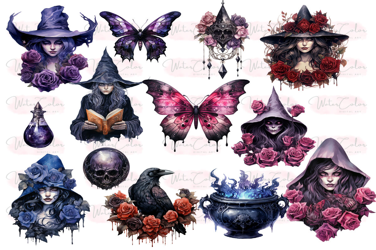 Gothic Witches Collection Clipart, a Decorative Illustration by Watercolor Digital (Photo 2 of 9)
