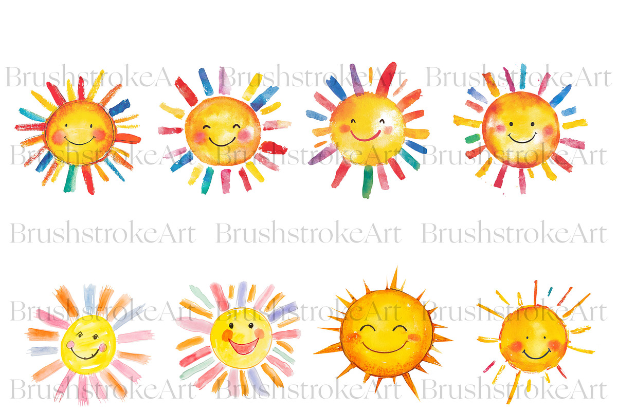 Happy Smiling Sun Clipart, Cute Sun, a Decorative Illustration by BrushstrokeArtGB (Photo 6 of 9)