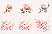 Watercolor Cherry Blossoms Clipart, a Seasonal Illustration by CreationArt (Thumbnail 3 of 7)