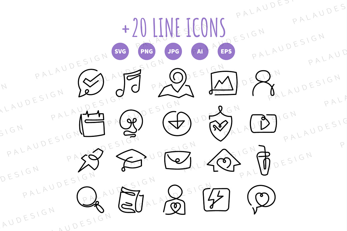 One Line Icon Set, an Outline Icon by Palau