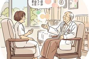 Illustration of a doctor conversing with a patient in a hospital setting, a Photo by AS photostudio