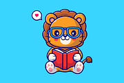 Cute Lion Reading Book With Glasses, an Animal Illustration by Catalyst Labs (Thumbnail 2 of 3)