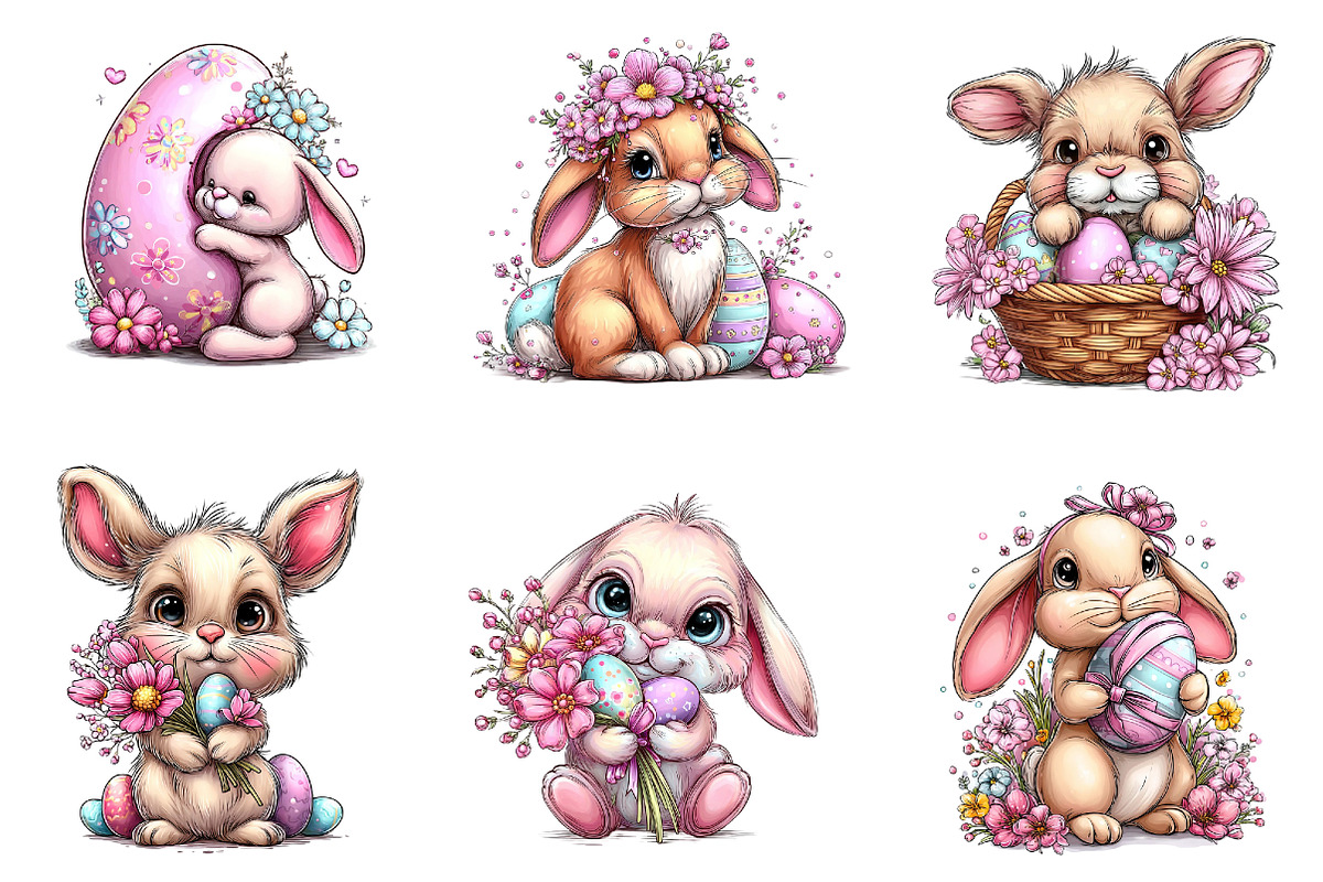 Whimsical Easter Bunny Clipart, an Illustration by Dream Creation (Photo 3 of 6)