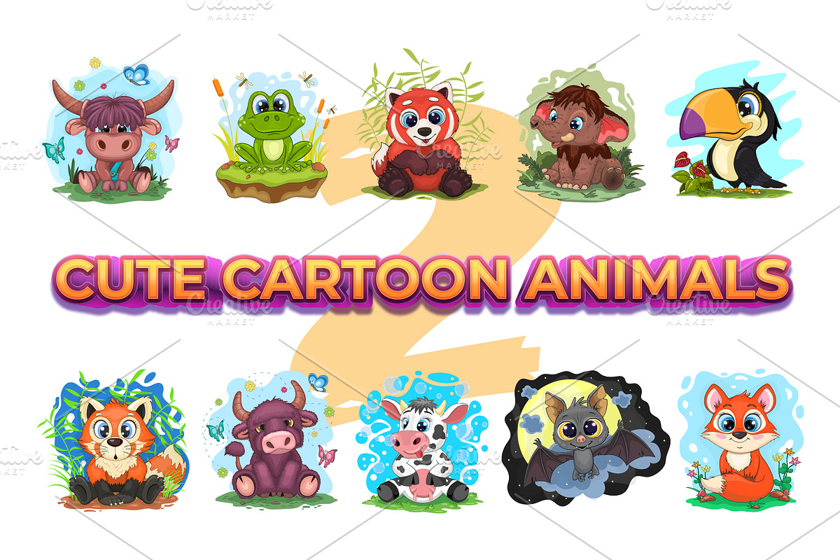 Set of cute cartoon animals_02, an Animal Illustration by KENO Mascots (Photo 1 of 11)