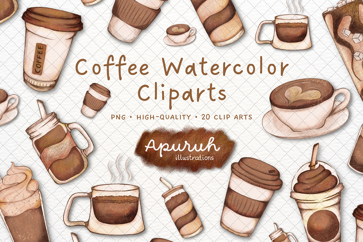 Coffee Watercolor Set Clipart, a Food Illustration by creationsbyapuruh (Photo 1 of 5)