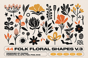 44 Folk Floral Shapes V.3
