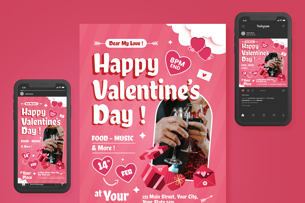 Pink Valentine Day Flyer Set, a Flyer Template by SquidPixey (Photo 2 of 6)